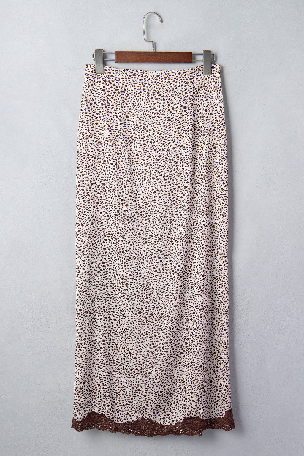 Brown Cheetah Print Trim Split Long Western Skirt