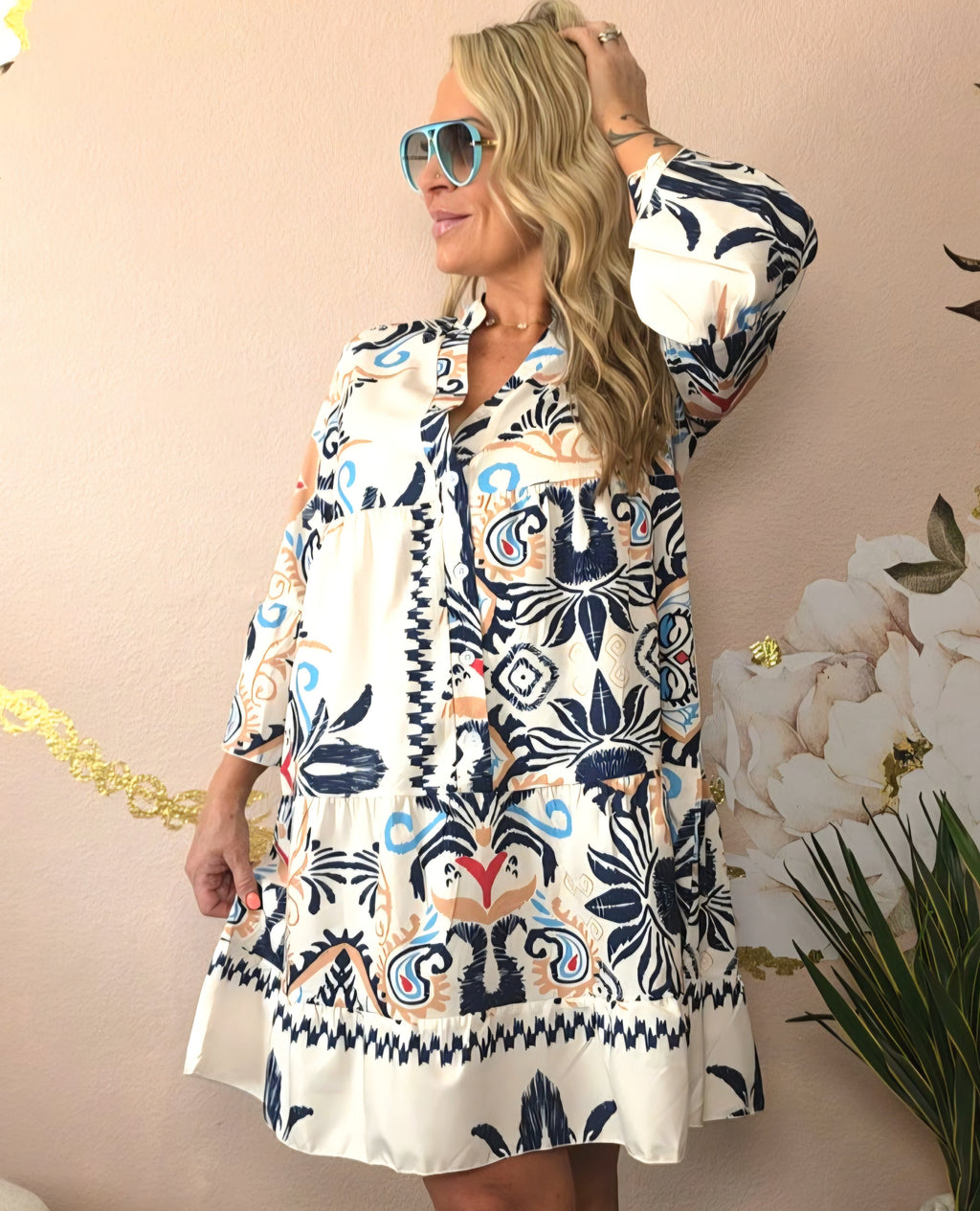 Bohemian Print Tiered Mini Dress