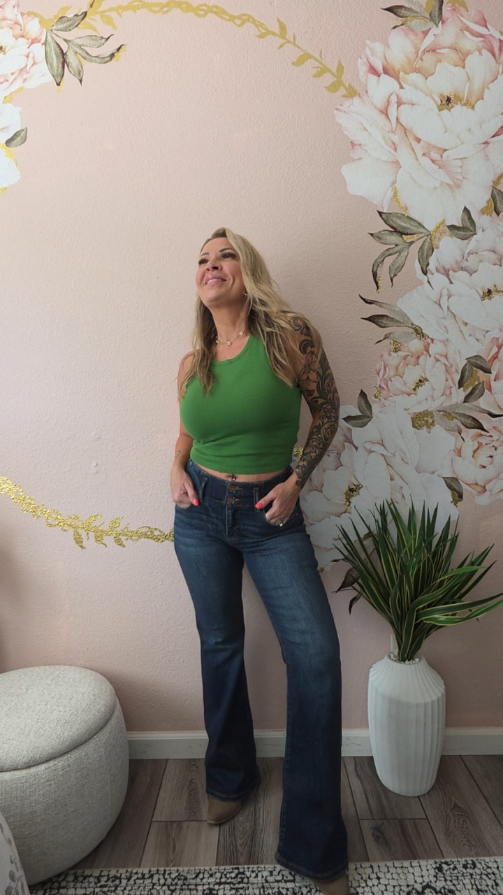 RISEN High Rise Flare Jeans With Seam Detail Waistband