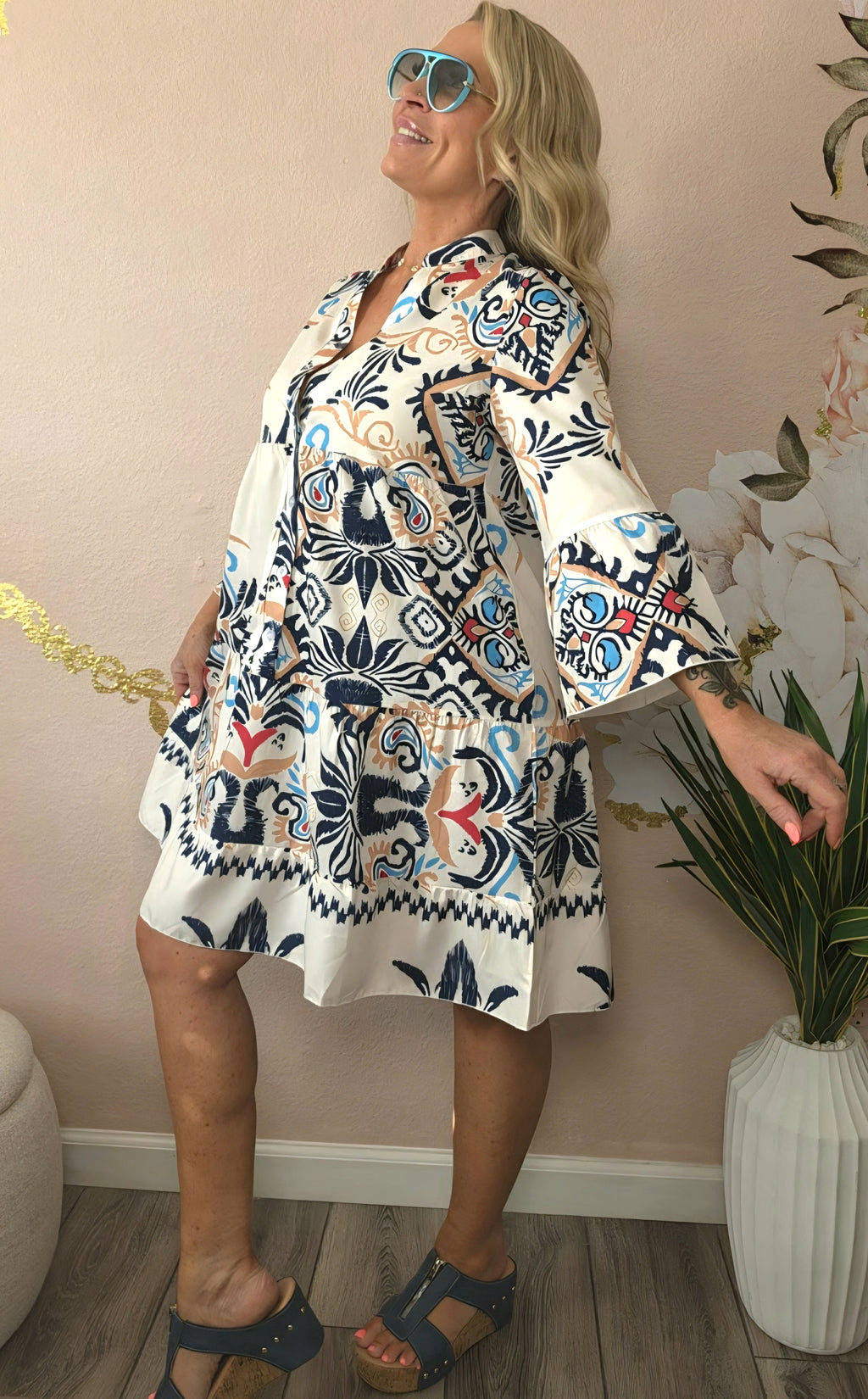 Bohemian Print Tiered Mini Dress