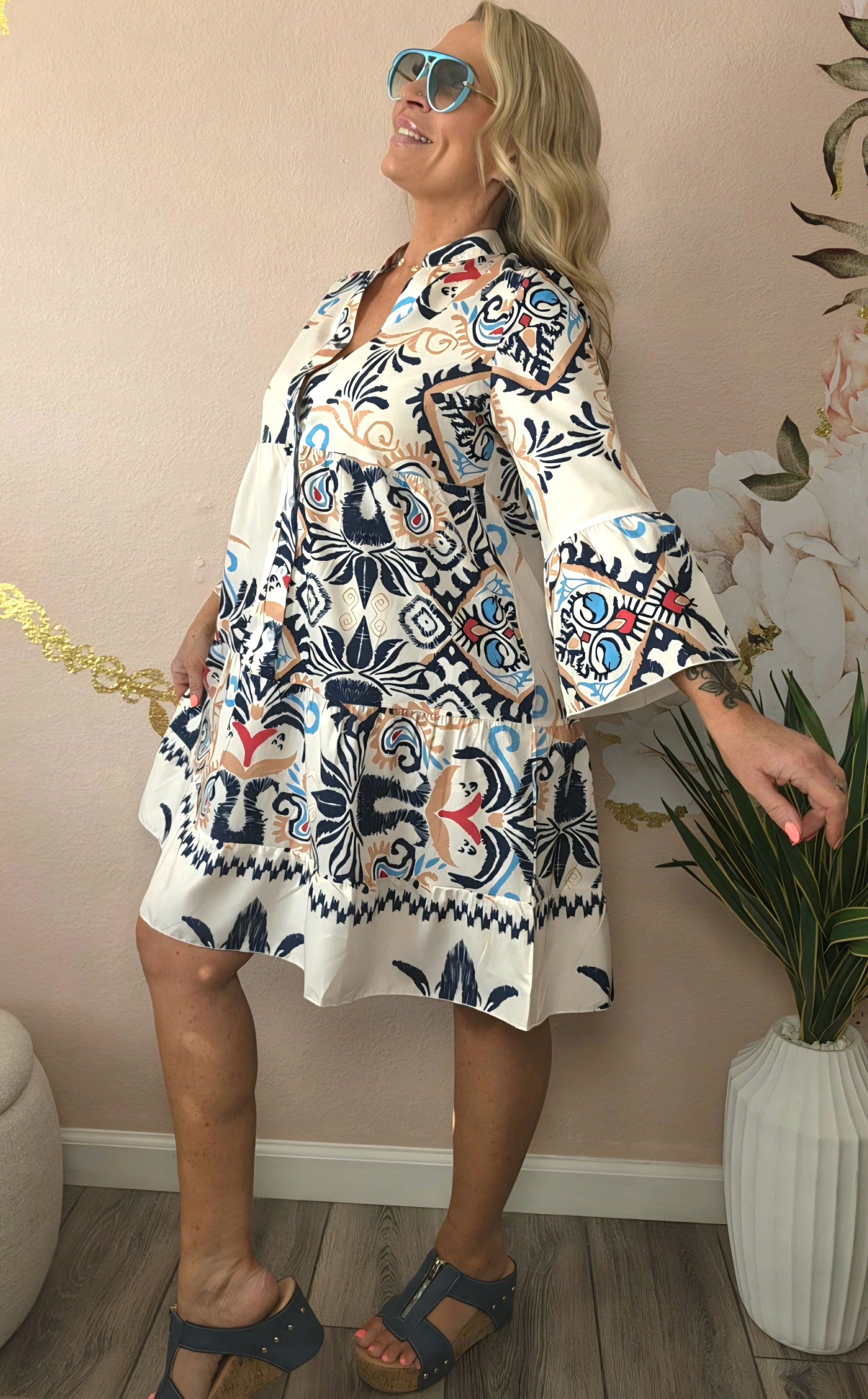 Bohemian Print Tiered Mini Dress