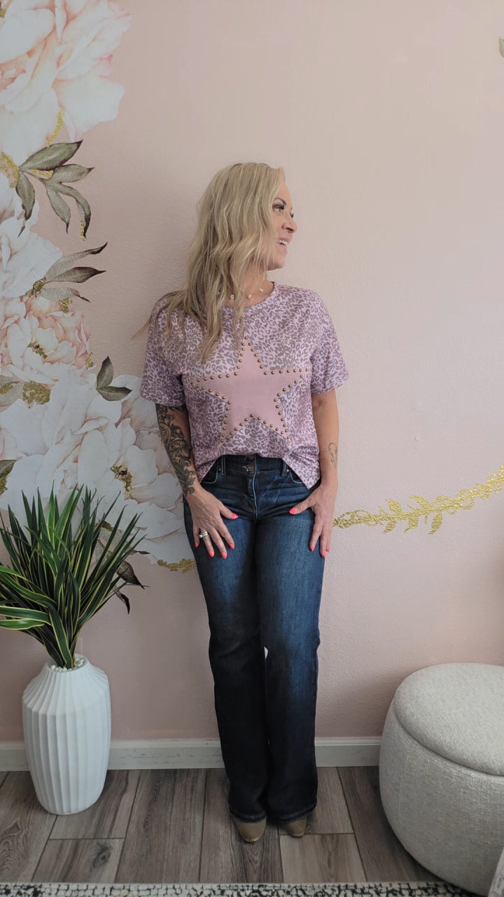 Leopard Print Star Studded T-Shirt