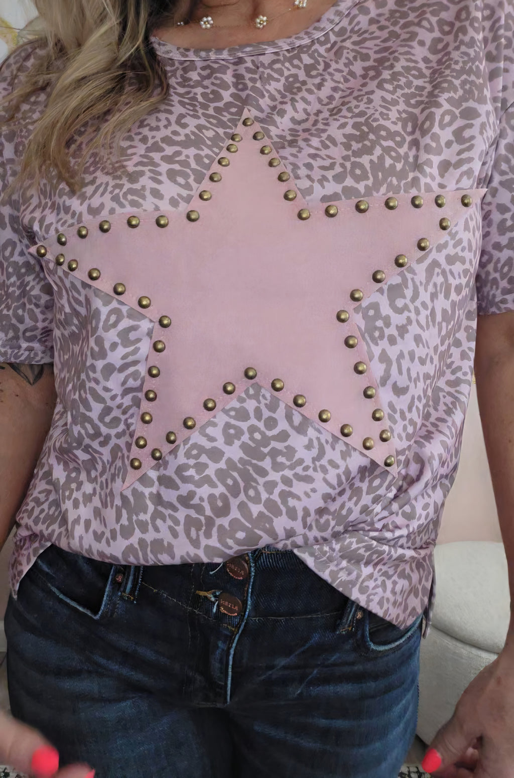 Leopard Print Star Studded T-Shirt