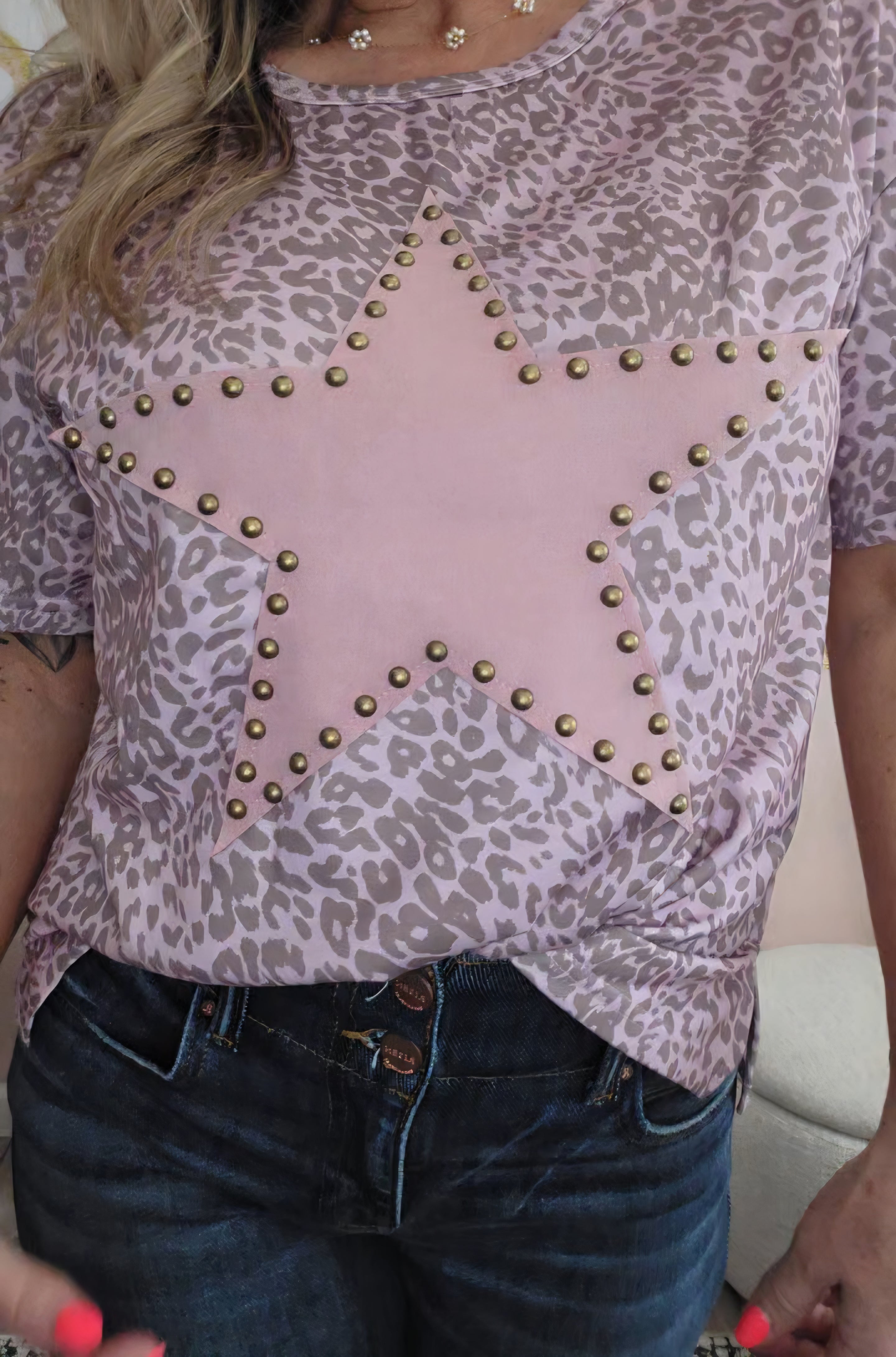 Leopard Print Star Studded T-Shirt