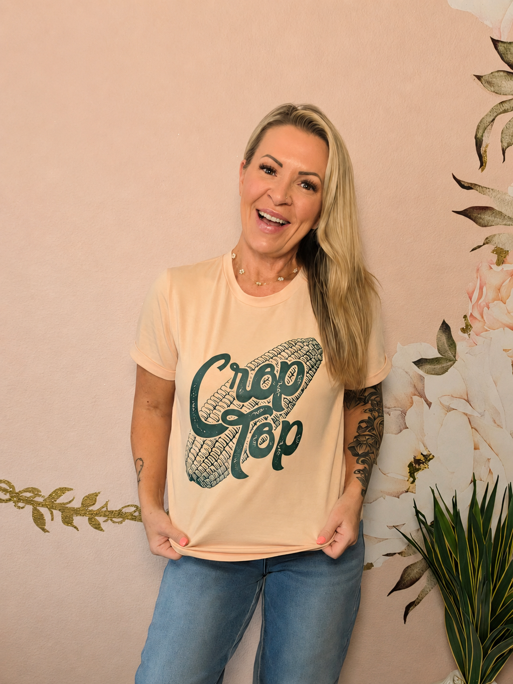 Corn Letter Graphic Cuffed Tee