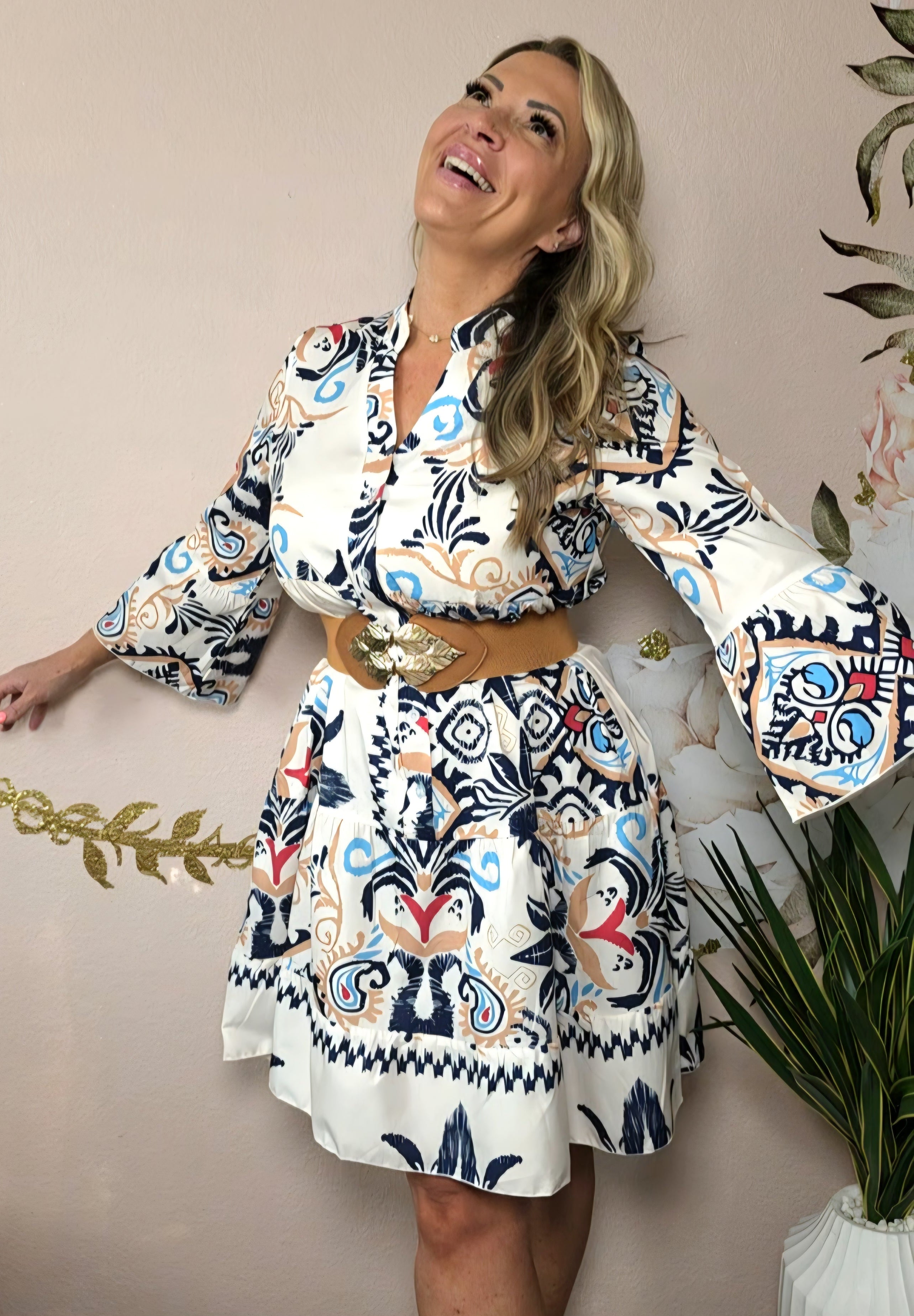 Bohemian Print Tiered Mini Dress