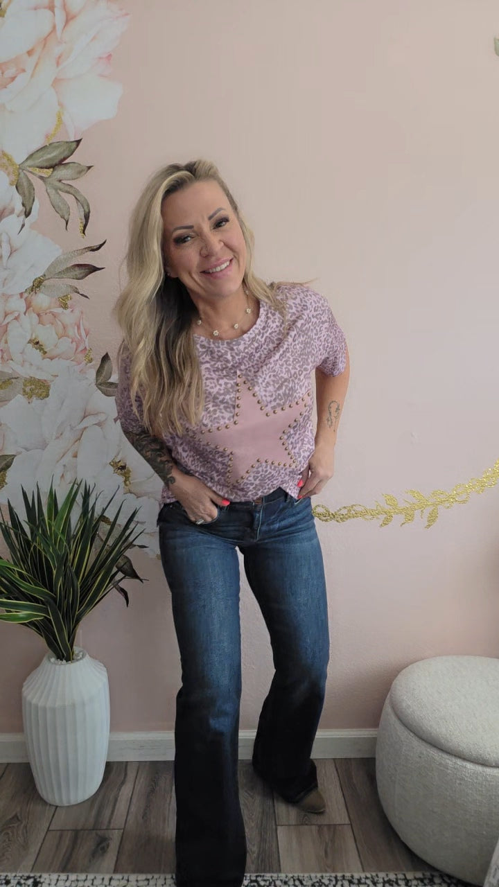 Leopard Print Star Studded T-Shirt