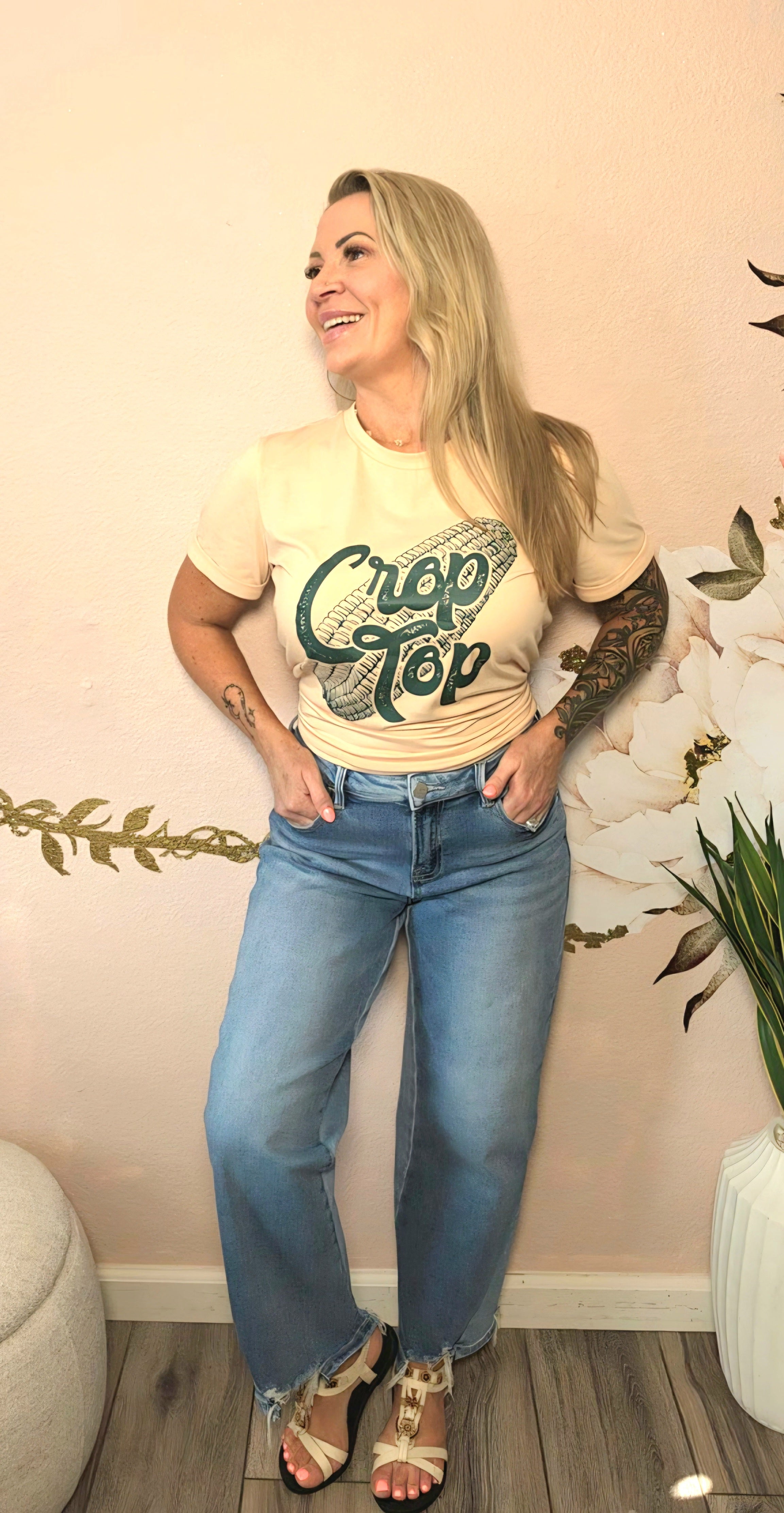 Corn Letter Graphic Cuffed Tee