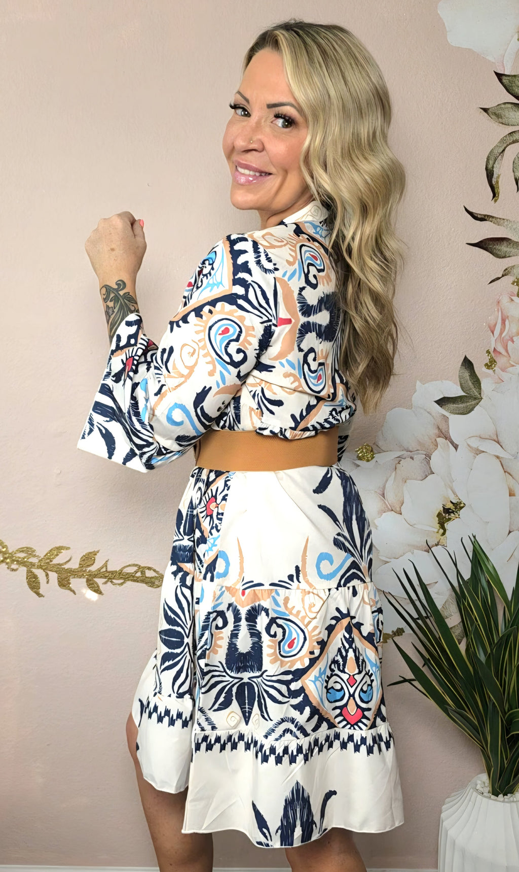 Bohemian Print Tiered Mini Dress