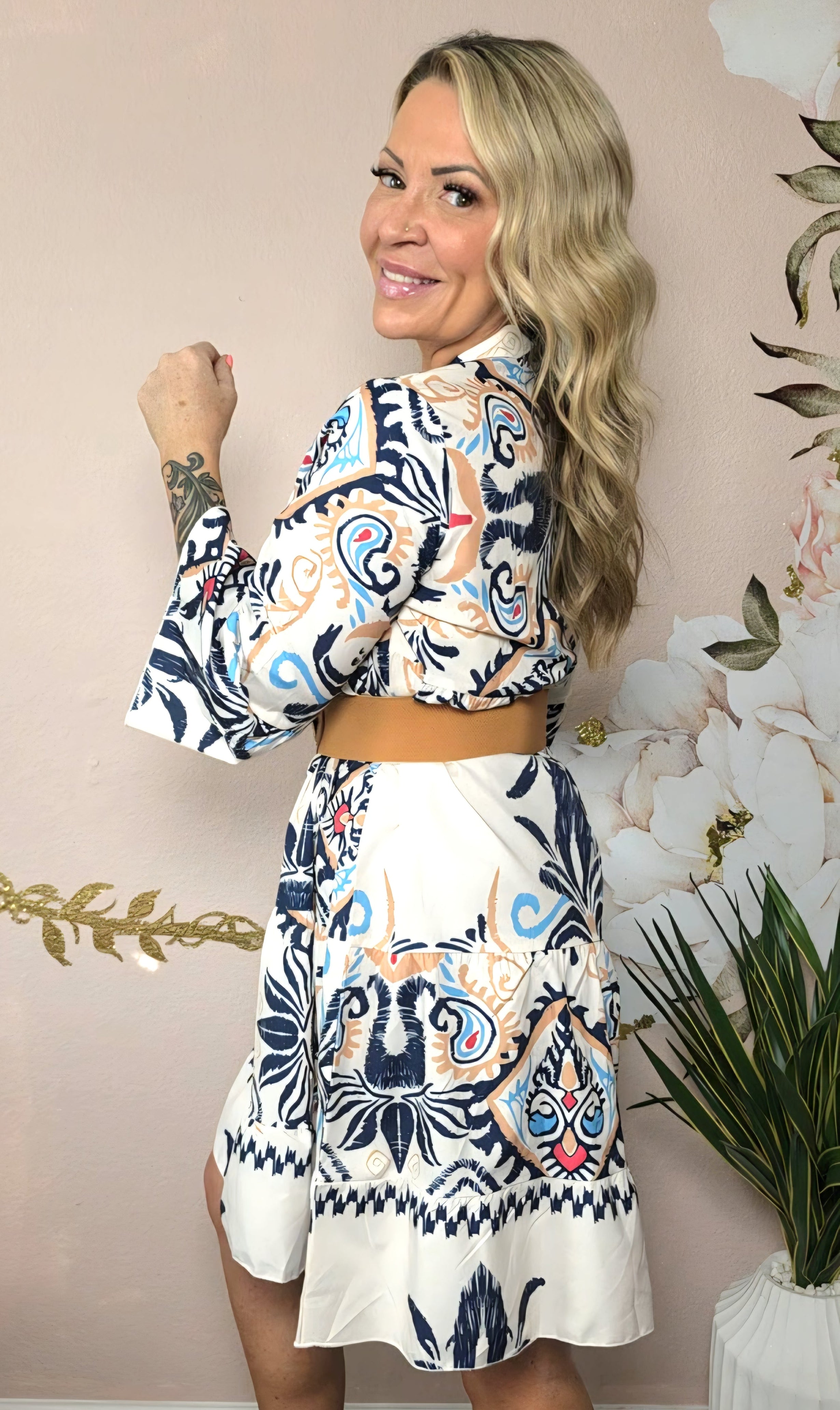 Bohemian Print Tiered Mini Dress