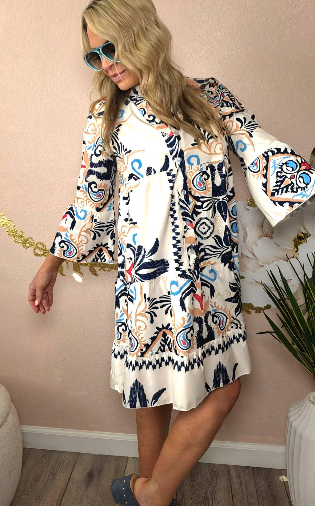 Bohemian Print Tiered Mini Dress