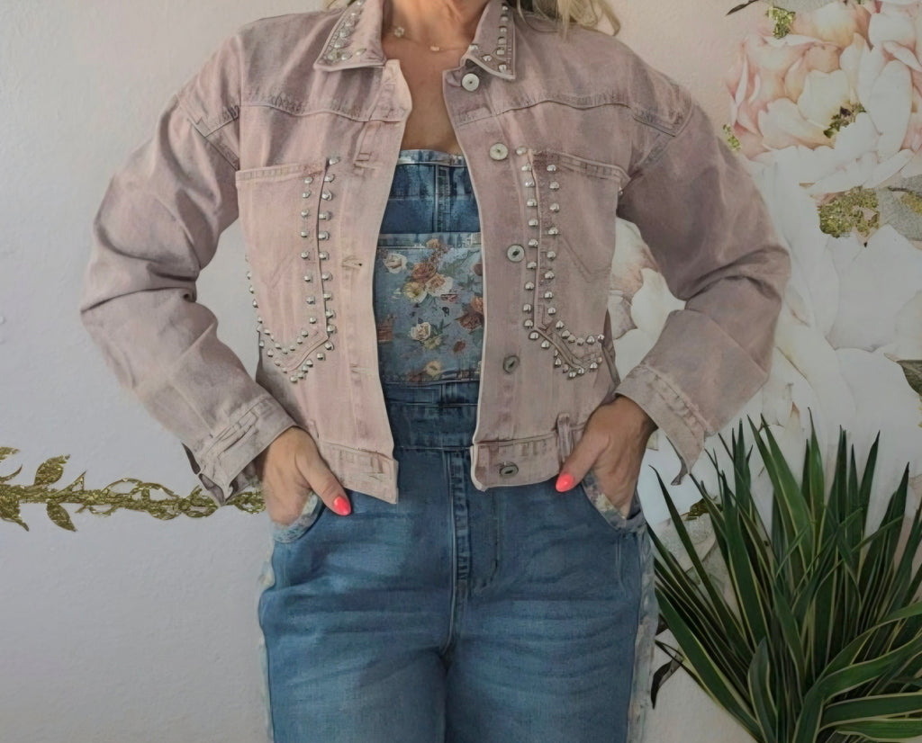 Studded Button Up Wash Denim Jacket