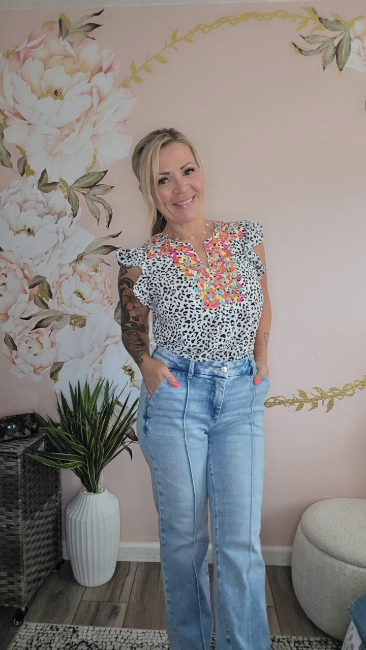 Leopard Ruffled Notched Tank