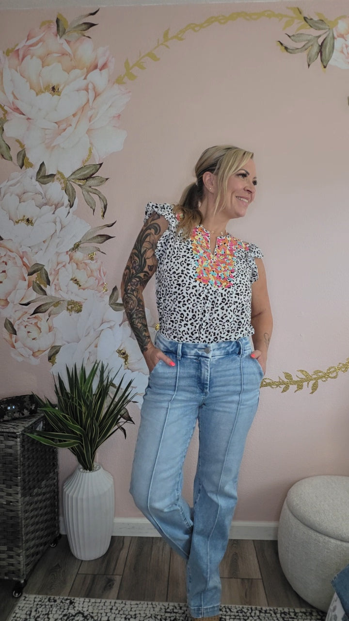 Leopard Ruffled Notched Tank