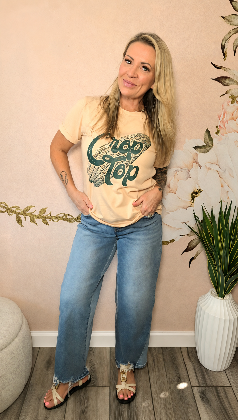 Corn Letter Graphic Cuffed Tee